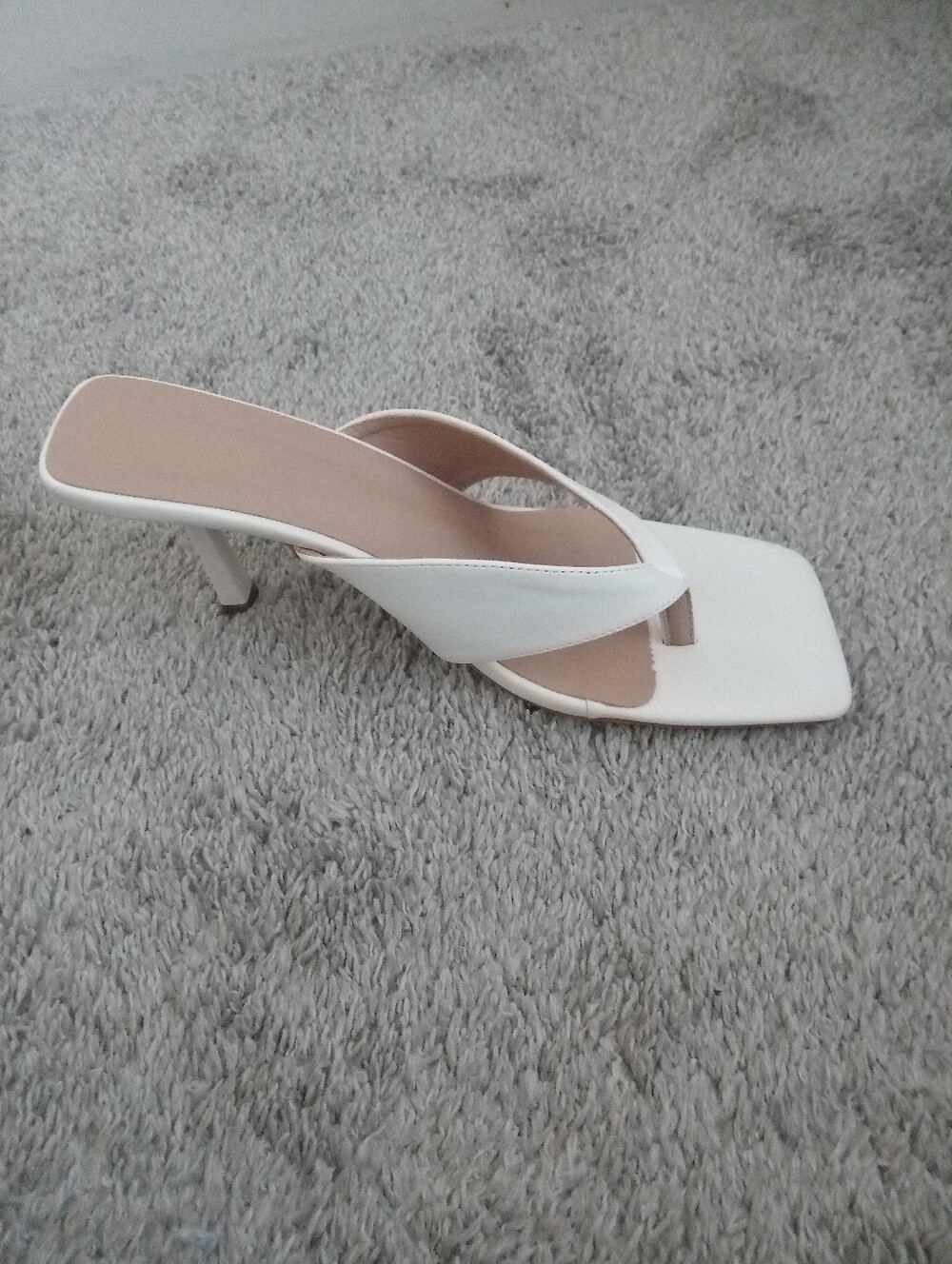 White Square-Toe Heeled Thong Sandal - Women's Elegant Slide Size EU42 US12